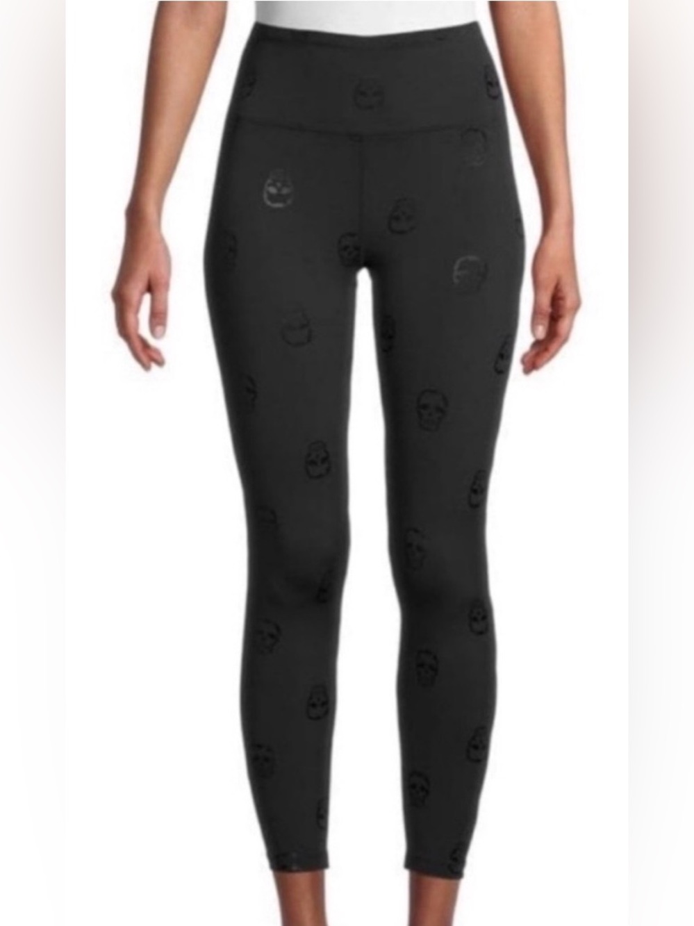 Black Leggings Athleisure Calf Pants Skull Heads - worn once like new XS